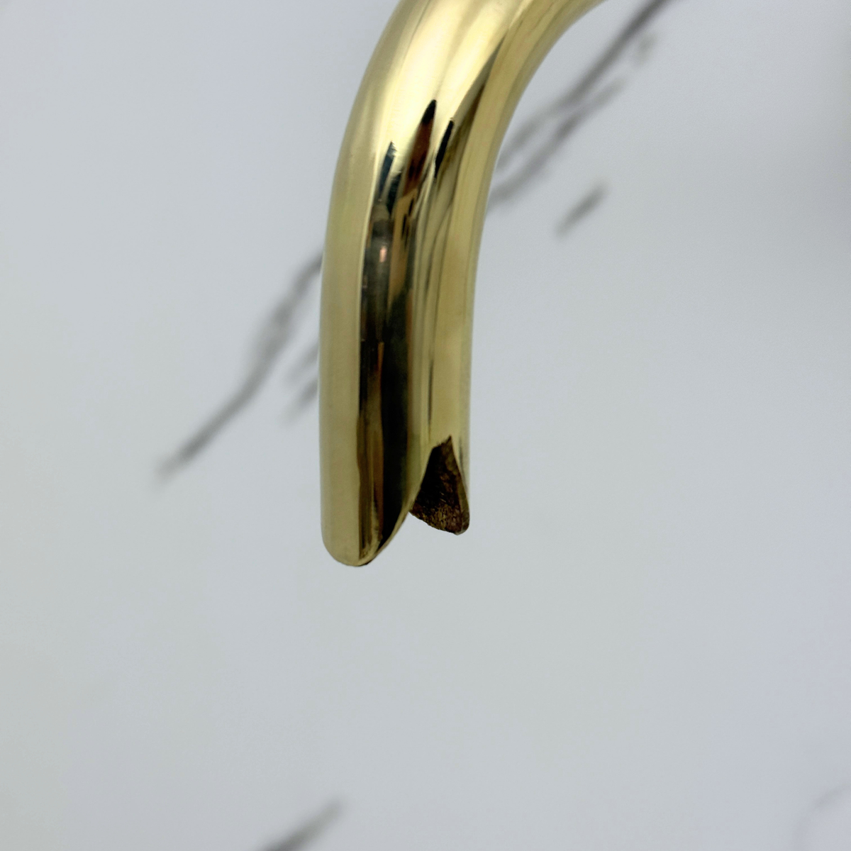 10" Curved unlacquered brass wall faucet, 3.5" drop with lever handles – alternate view 4