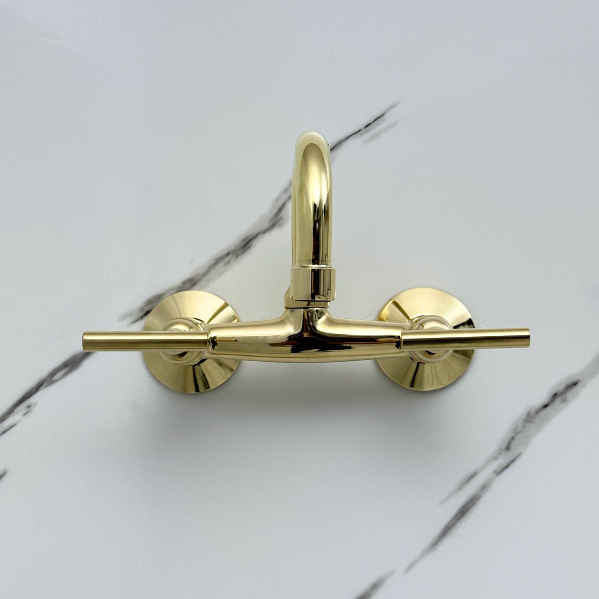 7.5" Swivel unlacquered brass wall faucet, 6" spread with lever handles – alternate view 5