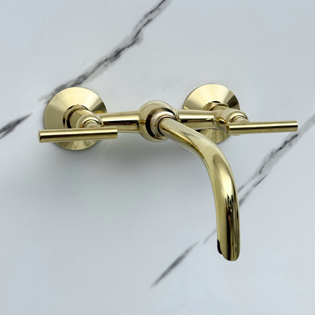 10" Ball-Center unlacquered brass wall faucet, 6" spread with lever handles – alternate view 8
