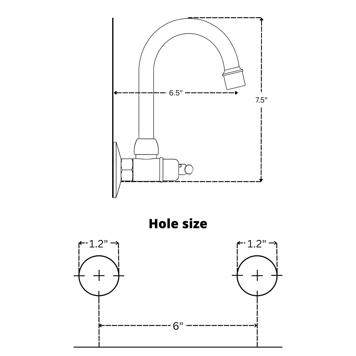 6.5" Gooseneck unlacquered brass wall faucet, 6" spread with lever handles – alternate view 9