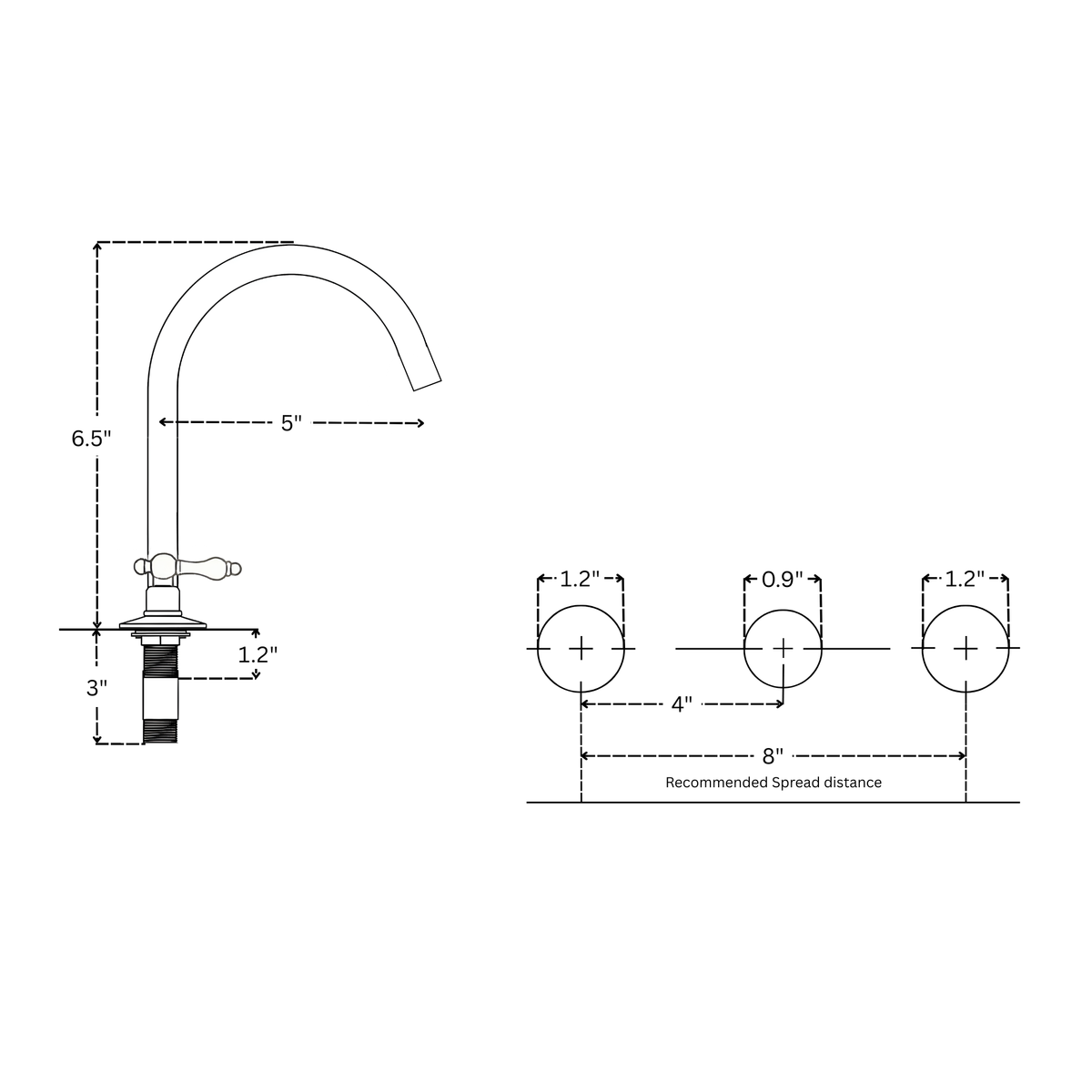 Gooseneck unlacquered brass widespread faucet, 5" reach with lever handles – alternate view 11