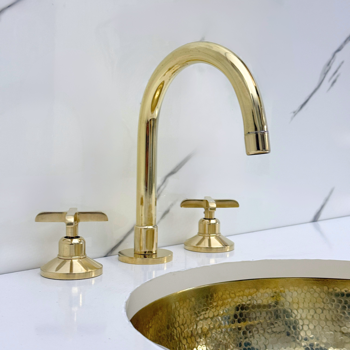 Dome unlacquered brass widespread faucet, 6" reach with cross handles – alternate view 5