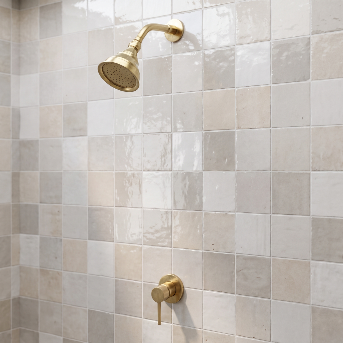 Unlacquered Brass built-in shower with a single lever mixer