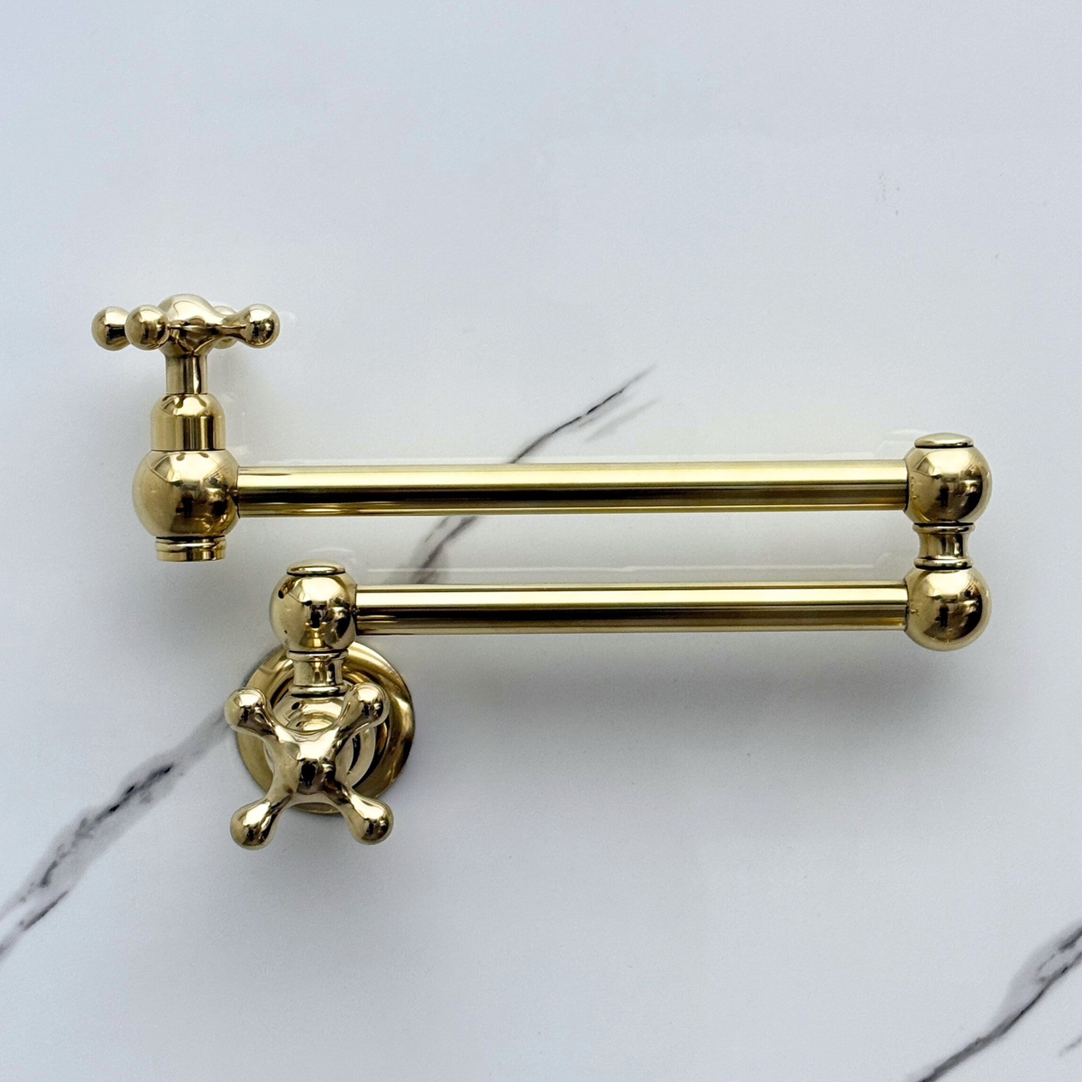 Unlacquered Brass Wall-Mount Pot Filler with Cross Handles – alternate view 4