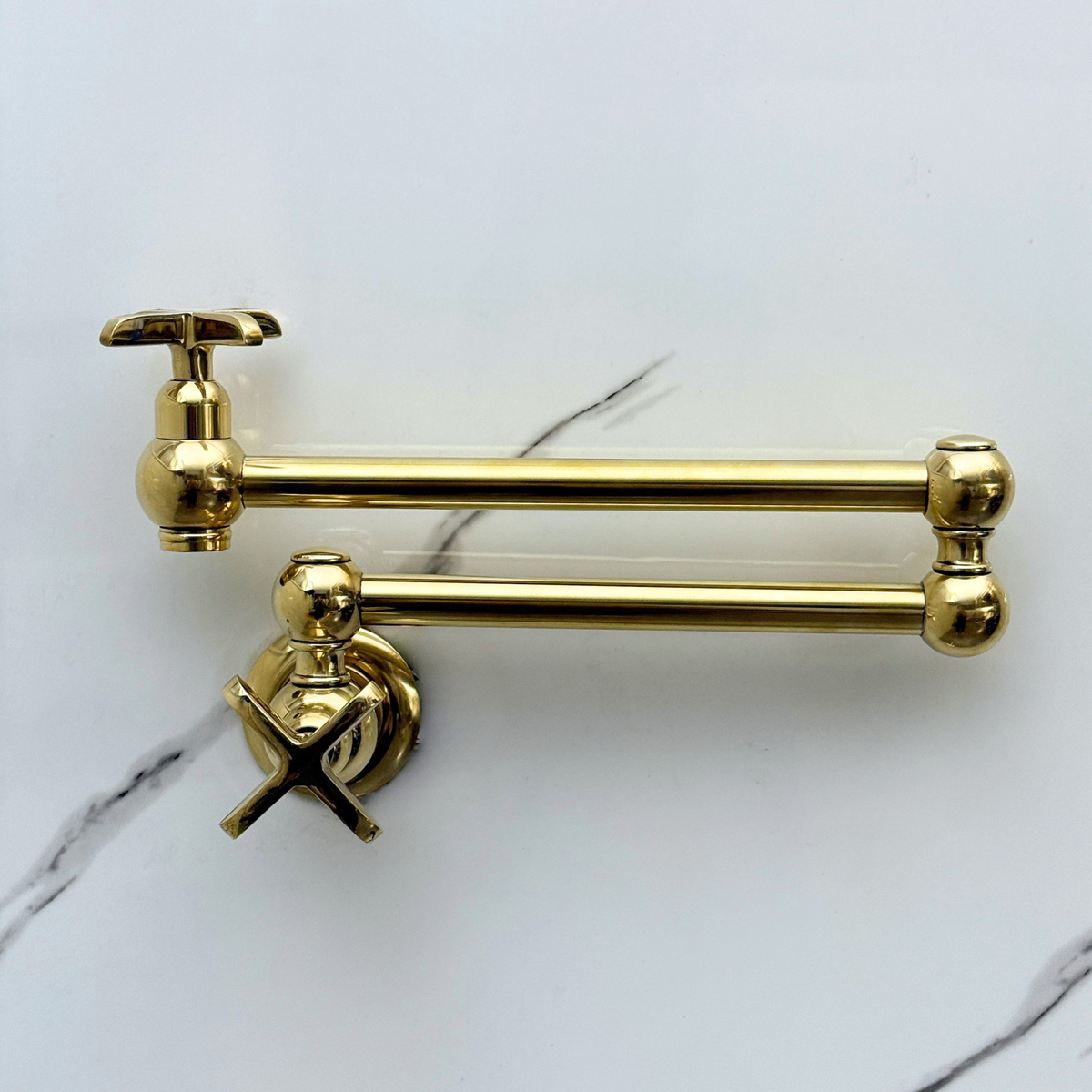 Unlacquered Brass Wall-Mount Pot Filler with Cross Handles – alternate view 5