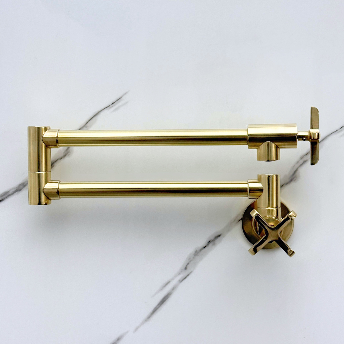 Unlacquered Brass Swing-Arm Pot Filler with Cross Handles – alternate view 8