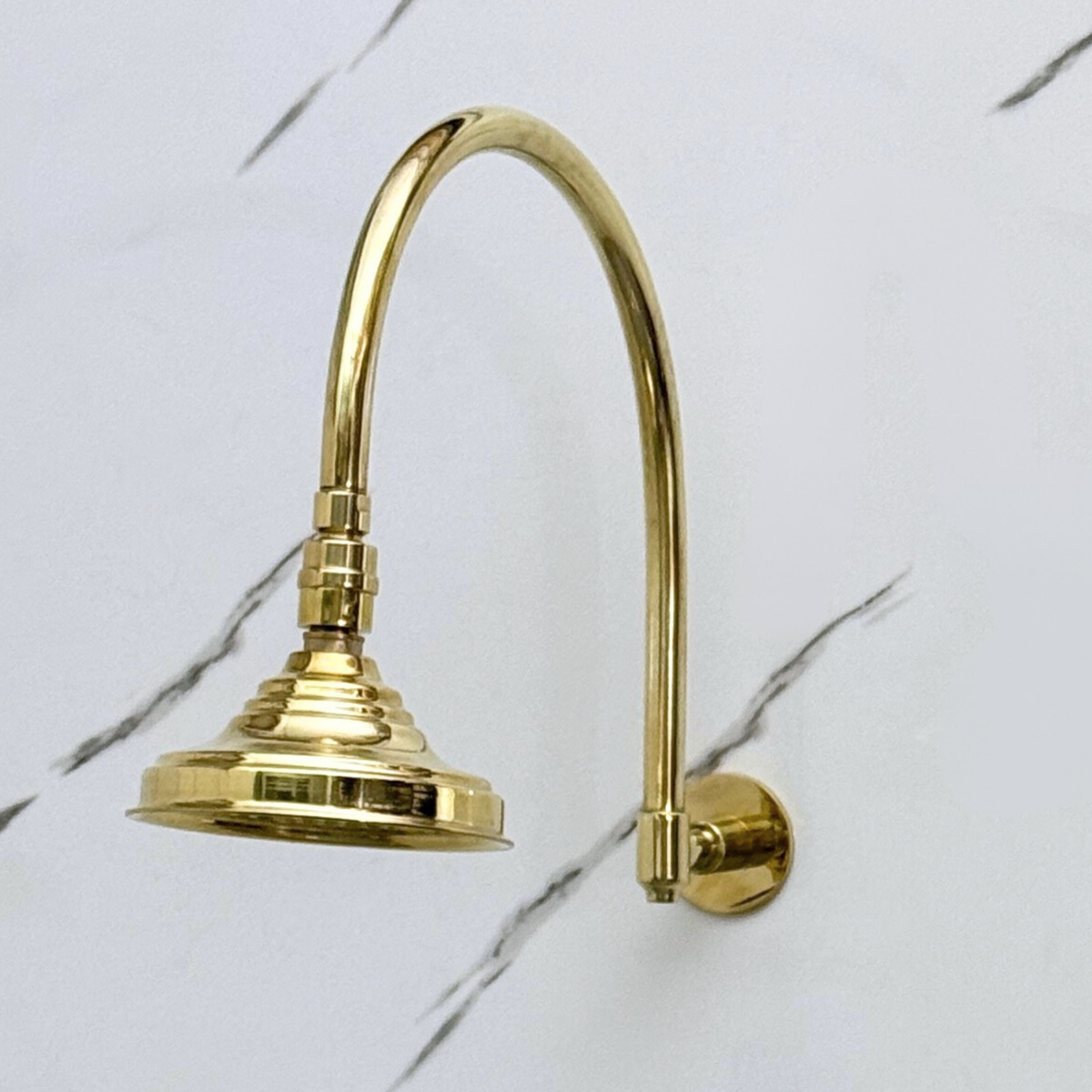 Unlacquered Brass Round Rain Shower Head with Arcuate Arm, Adjustable Brass Shower Head - image 1