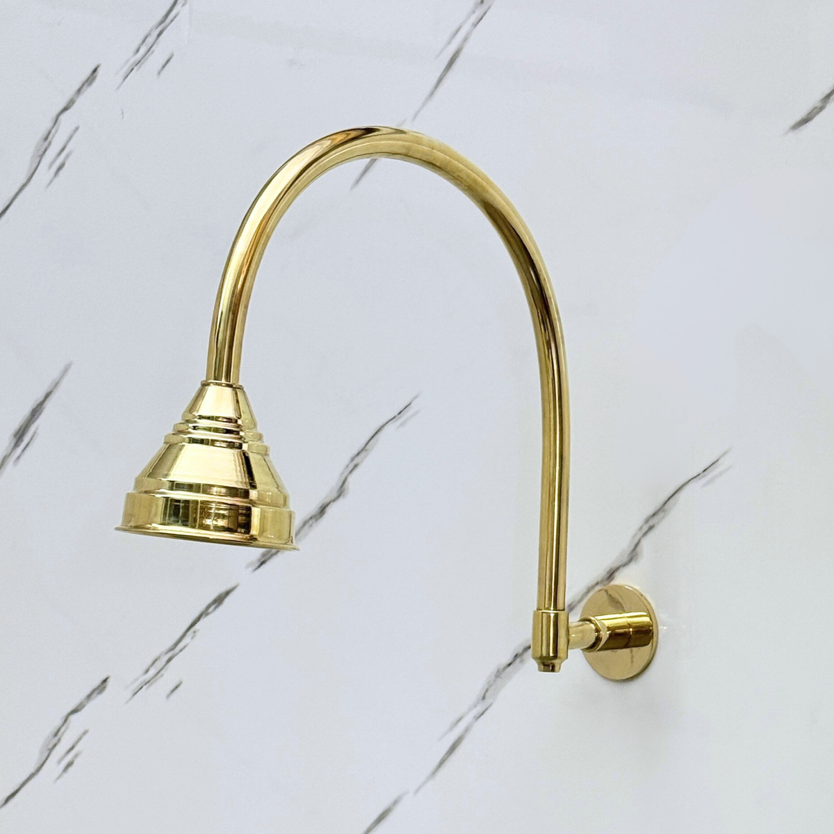 Unlacquered Brass Round Rain Shower Head with Arcuate Arm, Adjustable Brass Shower Head - image 4