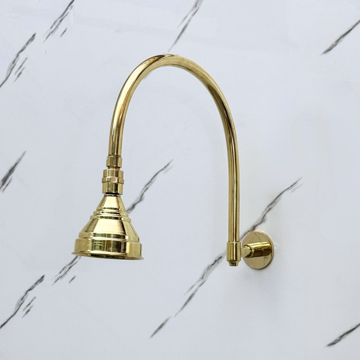 Unlacquered Brass Round Rain Shower Head with Arcuate Arm, Adjustable Brass Shower Head - image 5