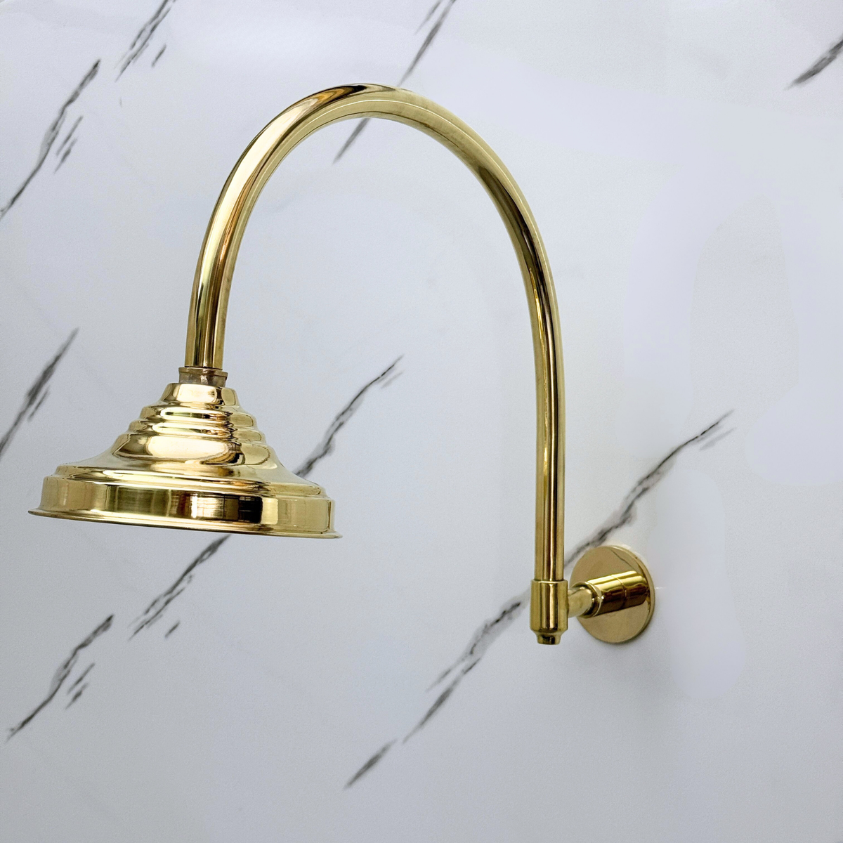 Unlacquered Brass Round Rain Shower Head with Arcuate Arm, Adjustable Brass Shower Head - image 6