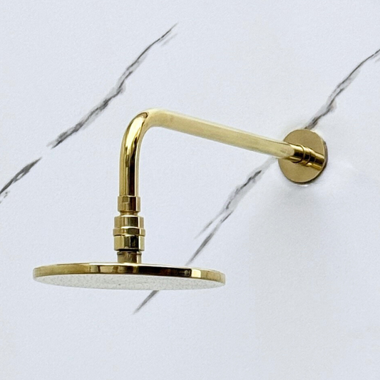 Unlacquered Brass Flat Rain Shower Head with Straight Arm, Adjustable Brass Shower Head - image 1