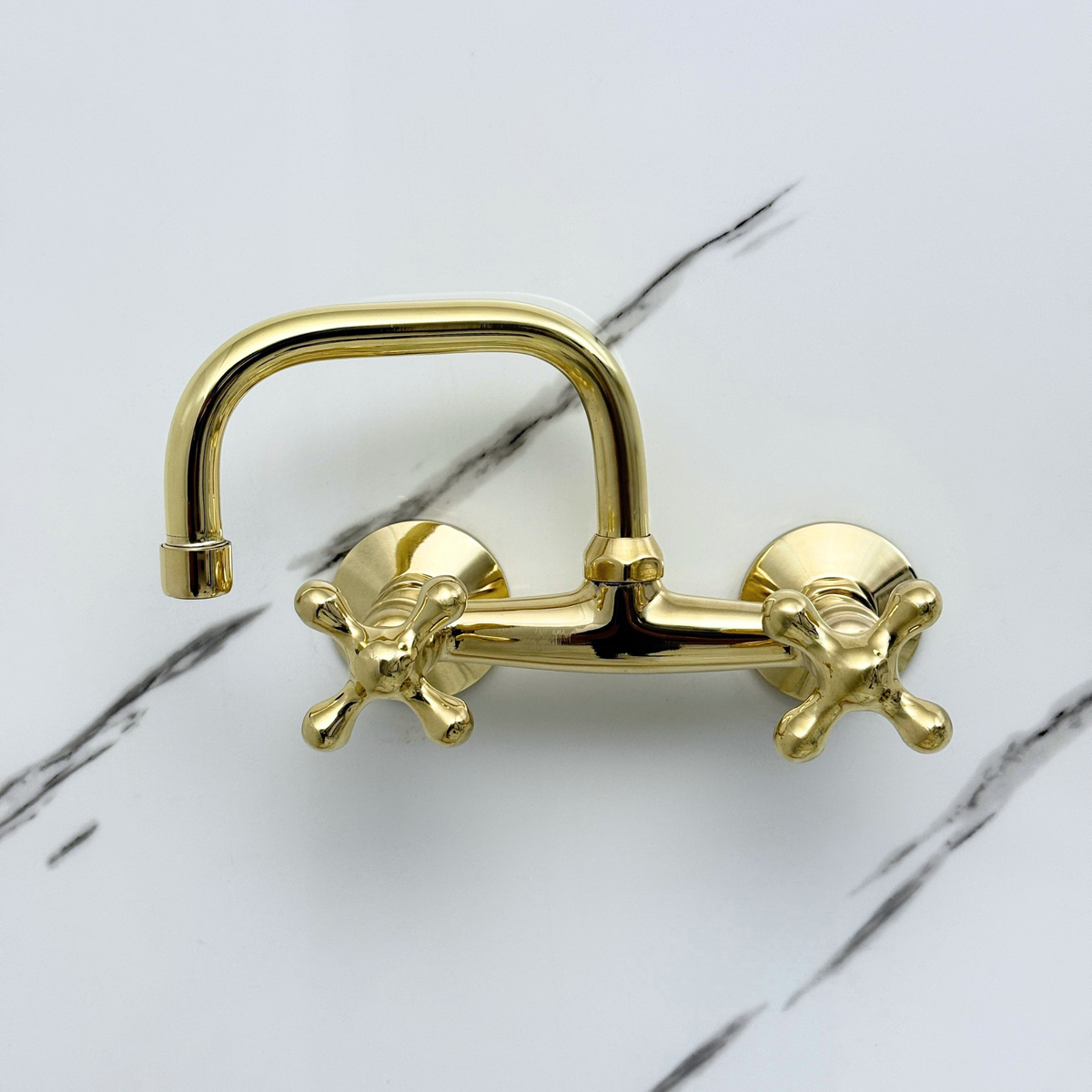 7.5" Swivel unlacquered brass wall faucet, 6" spread with cross handles – alternate view 4