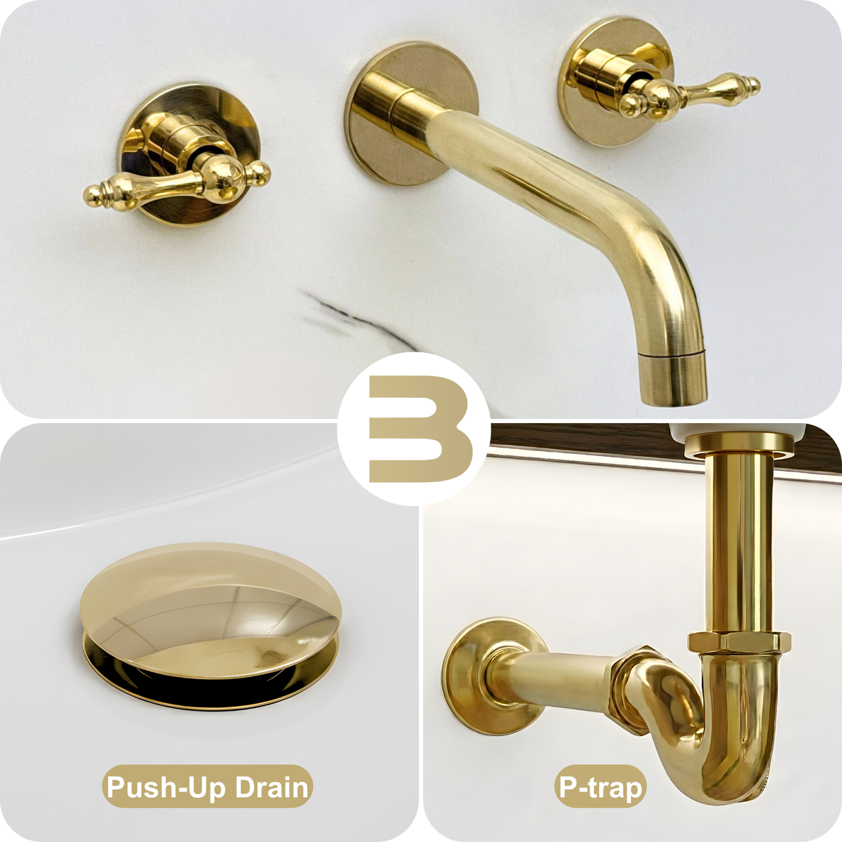 8" Curved unlacquered brass wall faucet, 2.5" drop with lever handles – alternate view 3