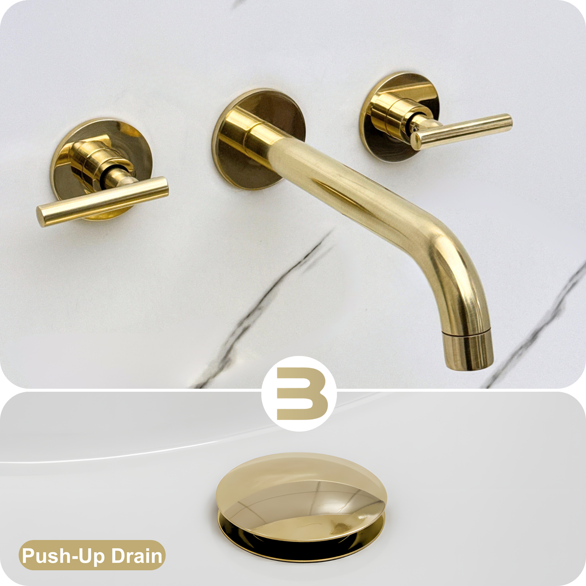 8" Curved unlacquered brass wall faucet, 2.5" drop with lever handles – alternate view 9