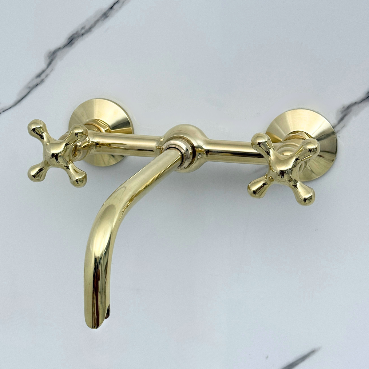 10" Ball-Center unlacquered brass wall faucet, 8" spread with cross handles – alternate view 4