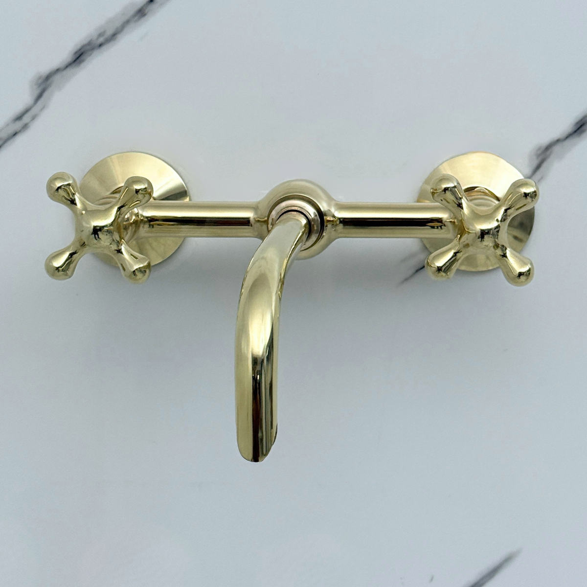 10" Ball-Center unlacquered brass wall faucet, 8" spread with cross handles – alternate view 3