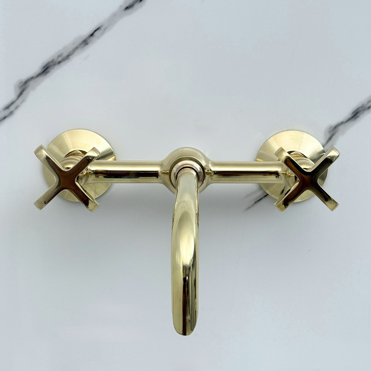 10" Ball-Center unlacquered brass wall faucet, 8" spread with cross handles – alternate view 6