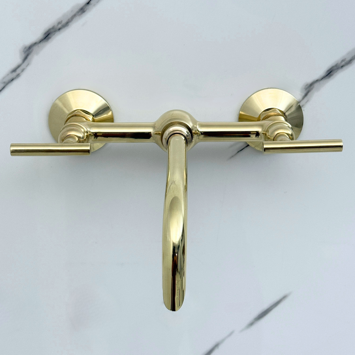 10" Ball-Center unlacquered brass wall faucet, 8" spread with lever handles – alternate view 7
