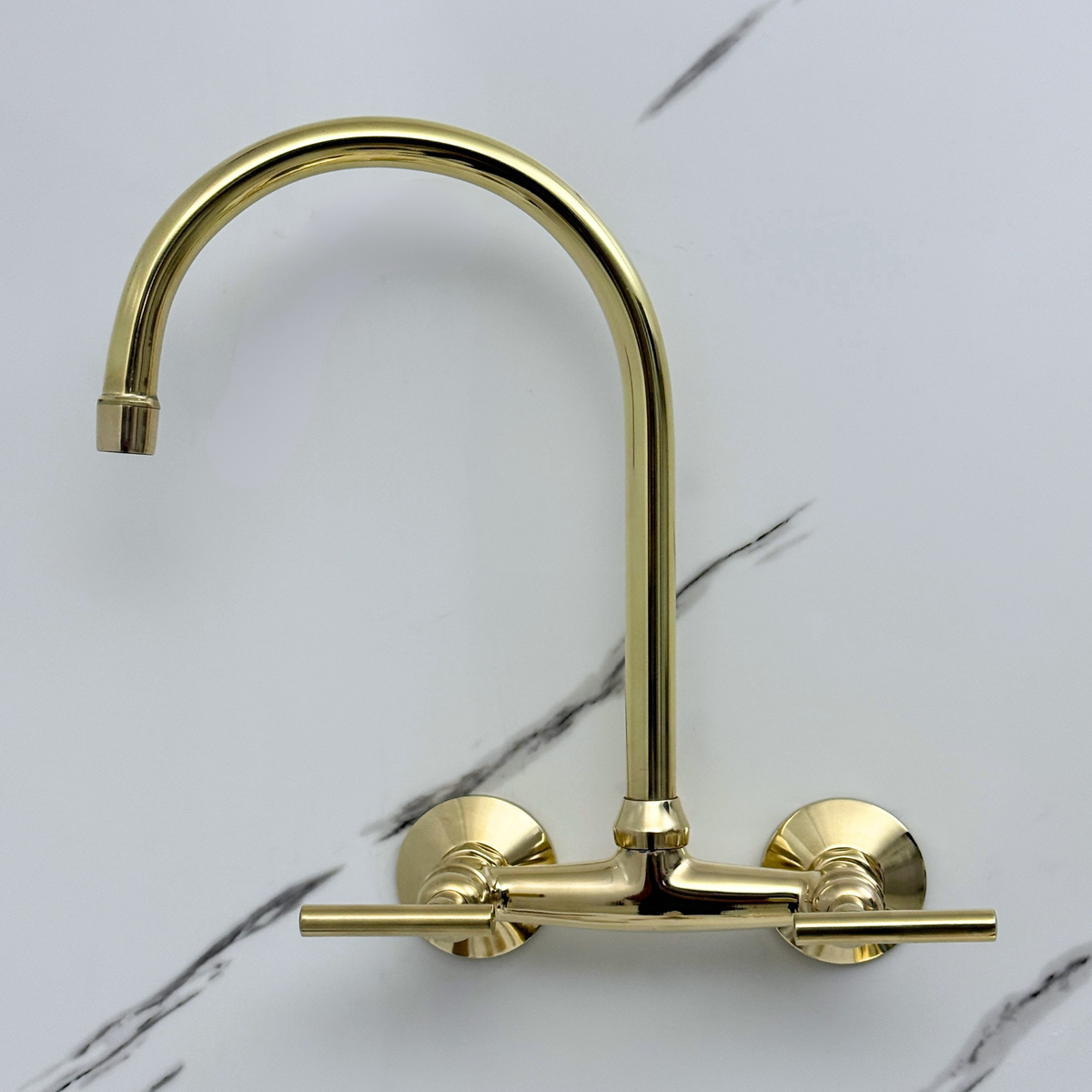 Unlacquered brass wall faucet, 11.5" high, 6" spread with lever handles – alternate view 7