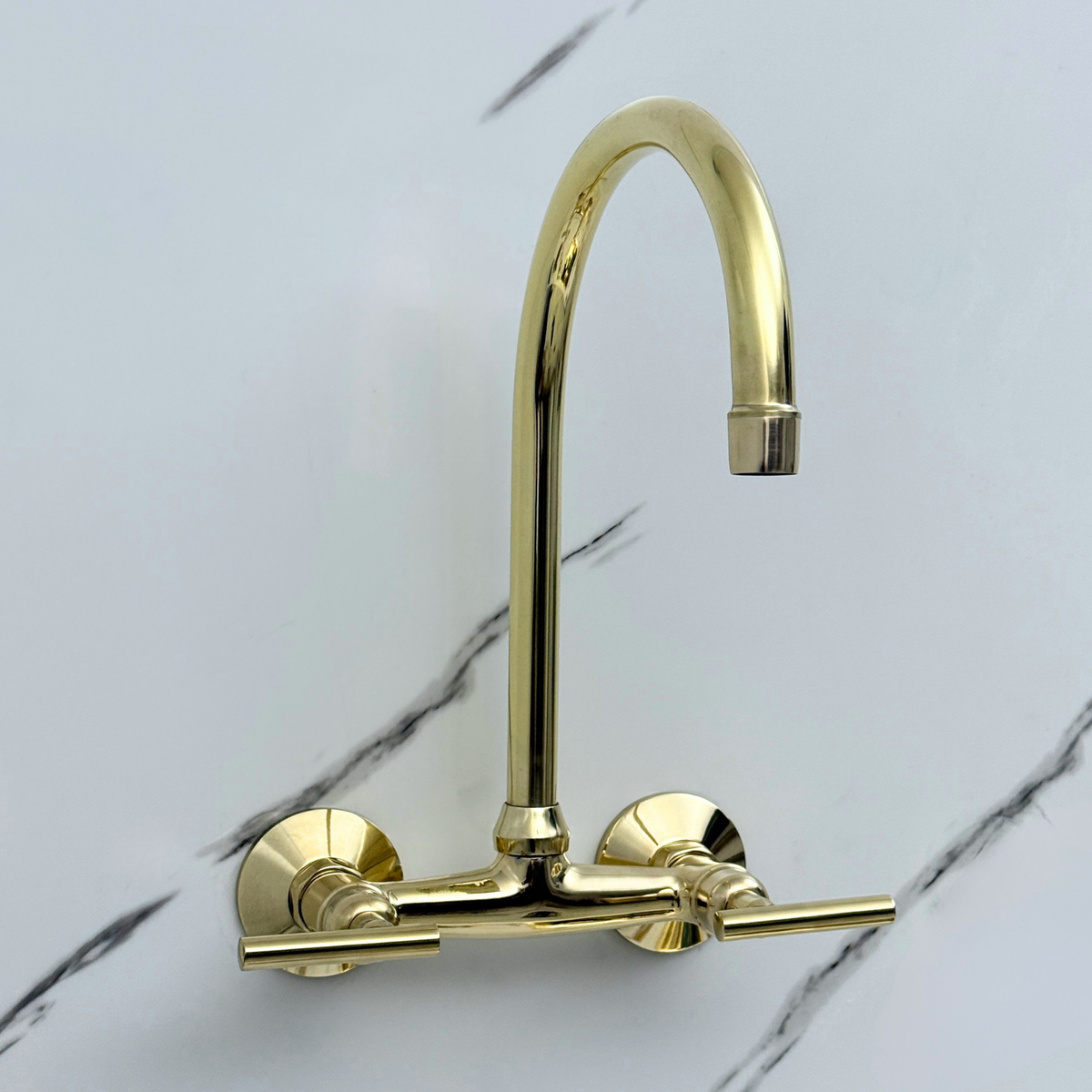 Unlacquered brass wall faucet, 11.5" high, 6" spread with lever handles – alternate view 8