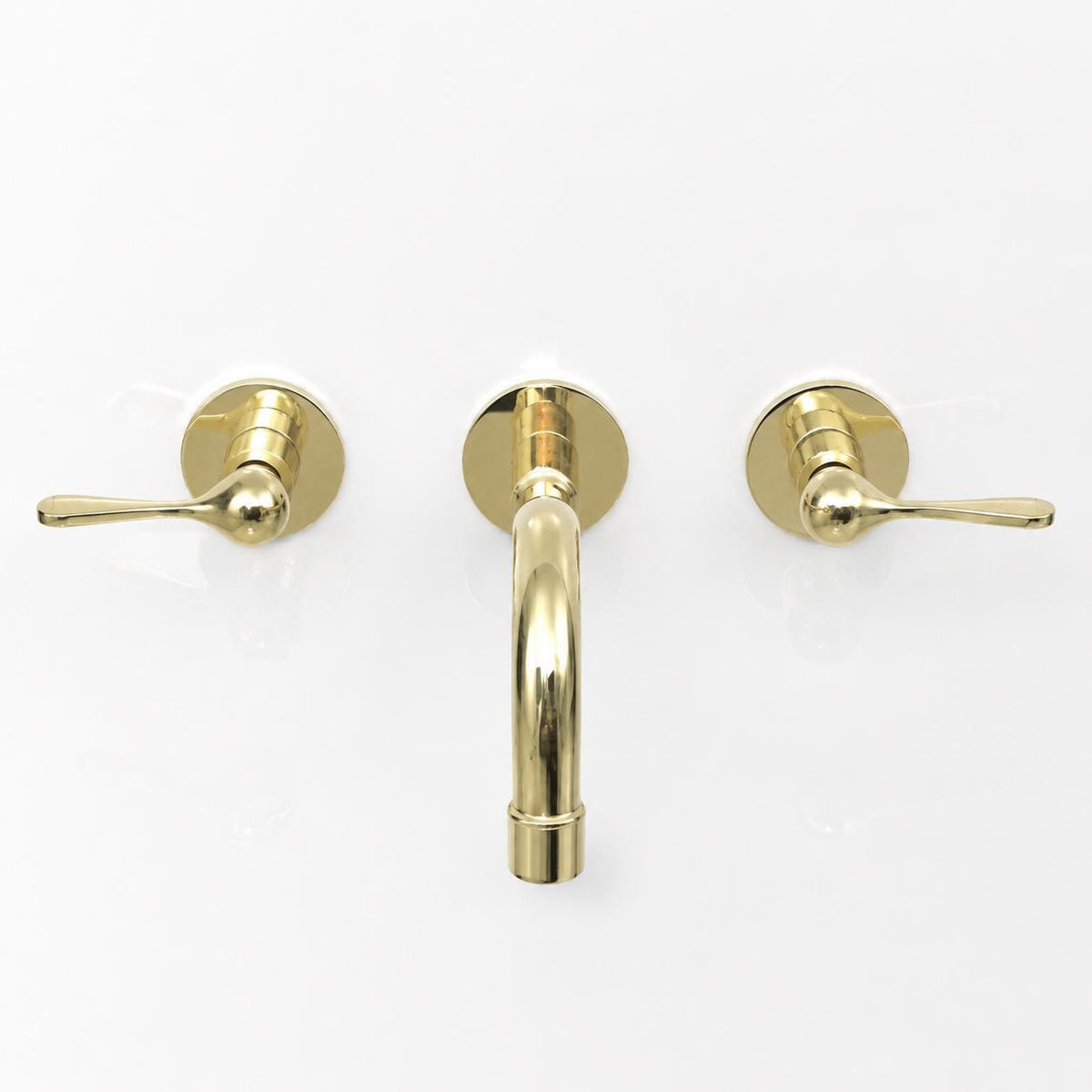 Unlacquered Brass Bathroom Faucet, Wall-Mount, 8-Inch Spread, Lever Handles