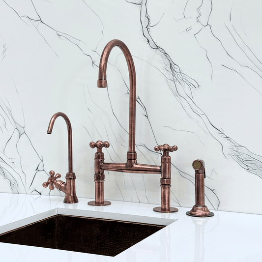 Antique Copper Bridge Faucet with Cross Handles - Atlas - Vintaless