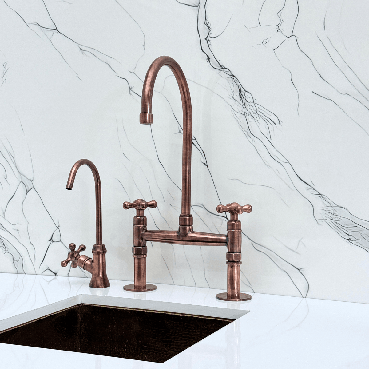 Antique Copper Bridge Faucet with Cross Handles - Atlas - Vintaless