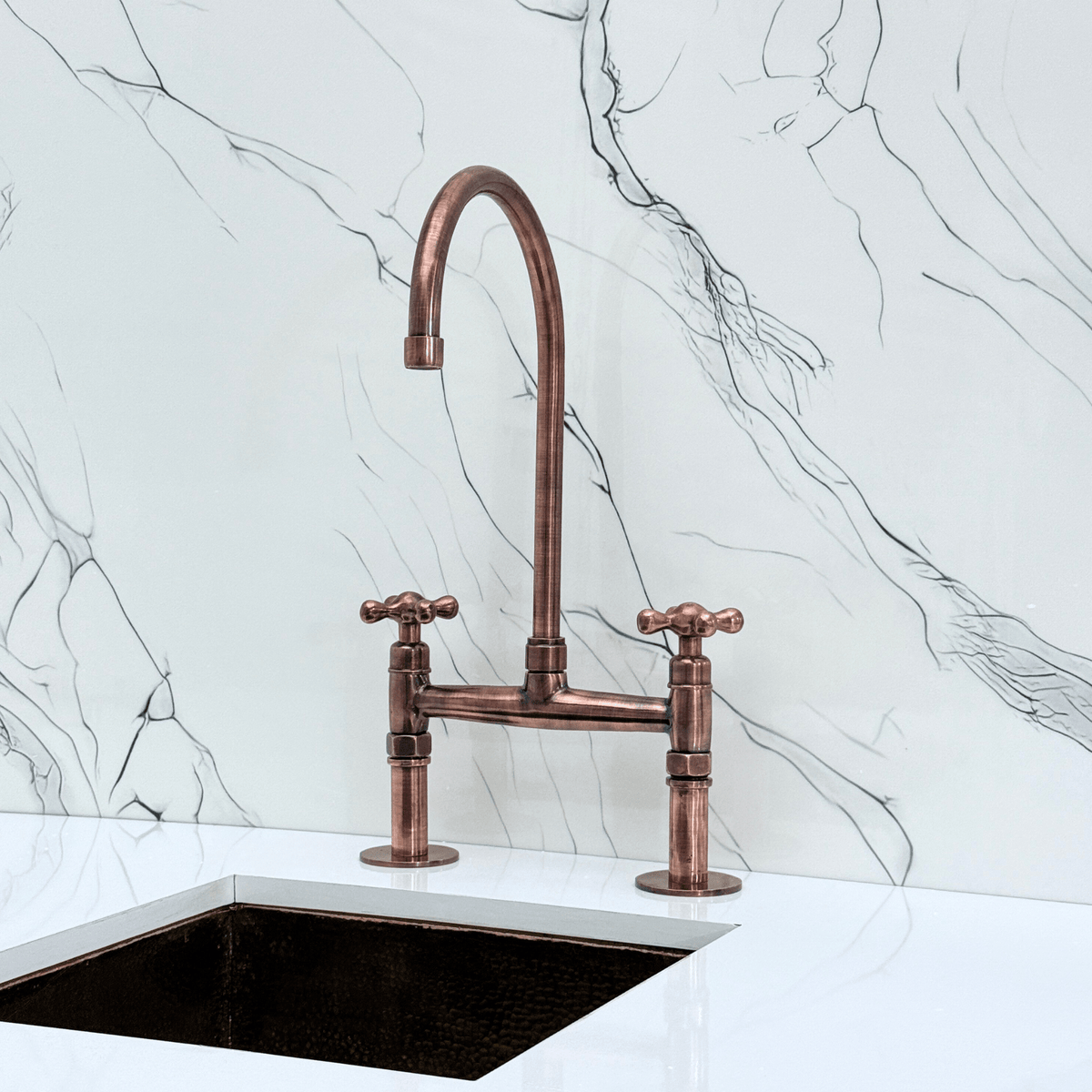 Antique Copper Bridge Faucet with Cross Handles - Atlas - Vintaless