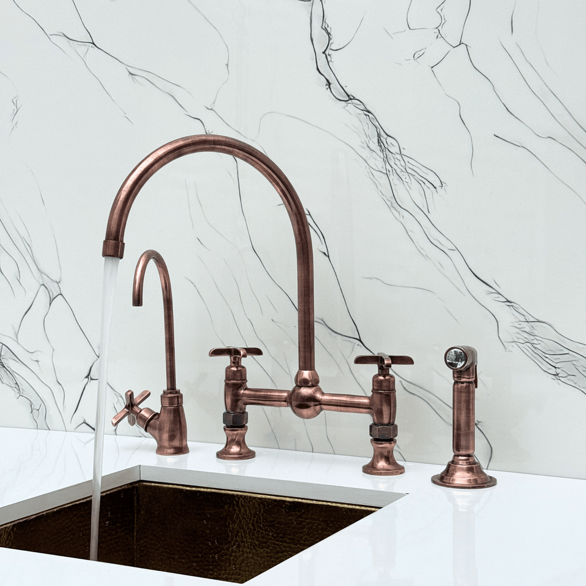 Antique Copper Bridge Faucet with Cross Handles - Somerset - Vintaless