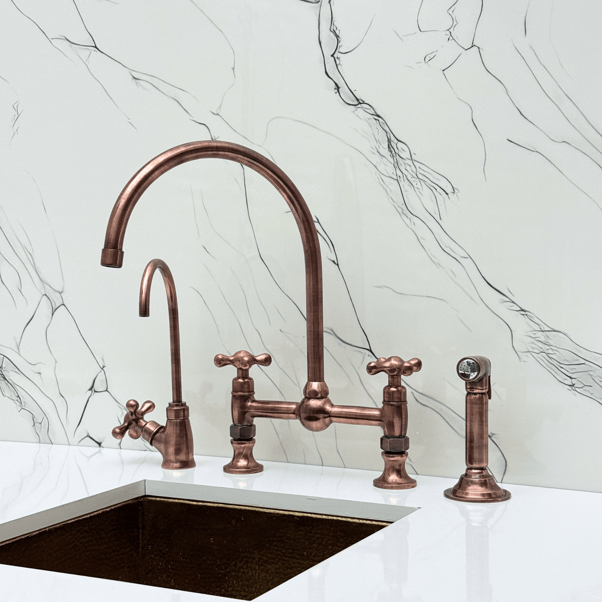 Antique Copper Bridge Faucet with Cross Handles - Somerset - Vintaless