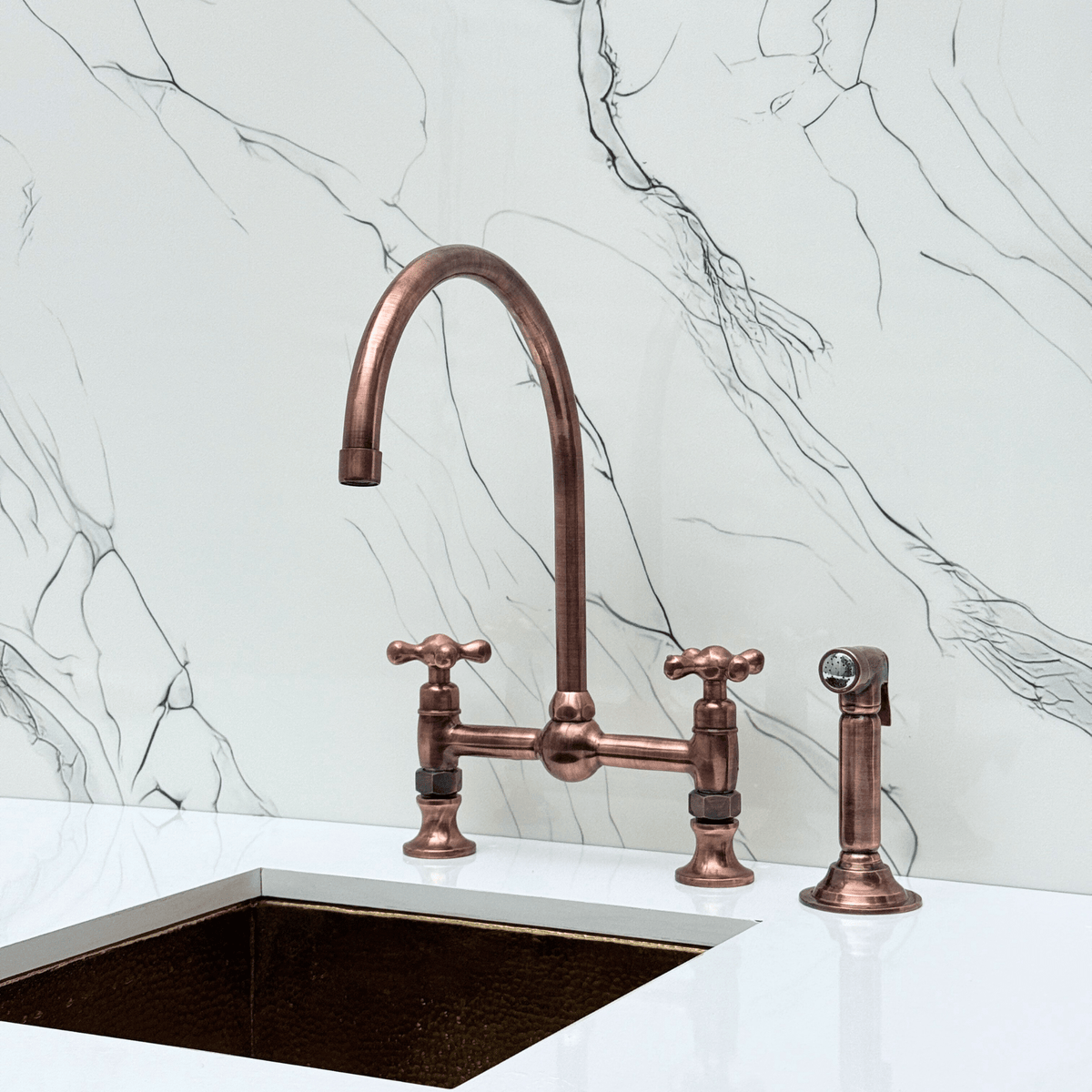 Antique Copper Bridge Faucet with Cross Handles - Somerset - Vintaless