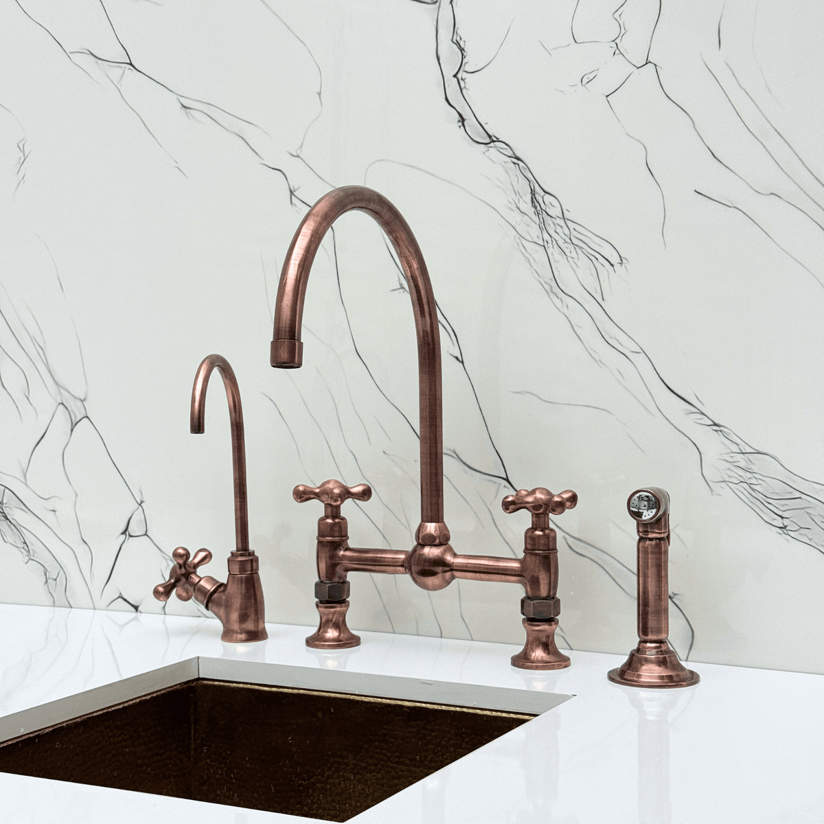 Antique Copper Bridge Faucet with Cross Handles - Somerset - Vintaless