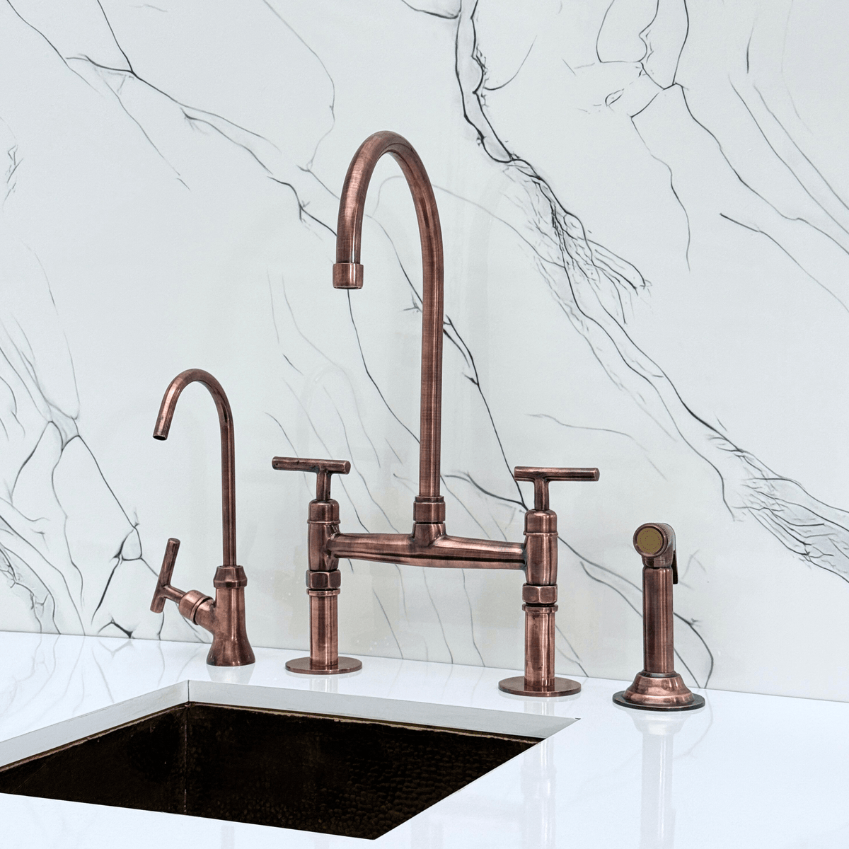 Antique Copper Bridge Faucet with Lever Handles - Atlas - Vintaless