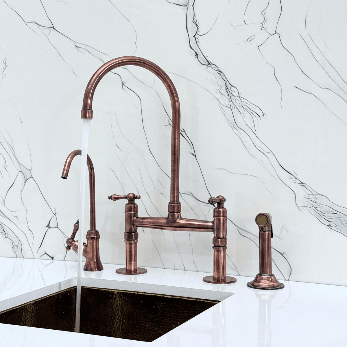 Antique Copper Bridge Faucet with Lever Handles - Atlas - Vintaless