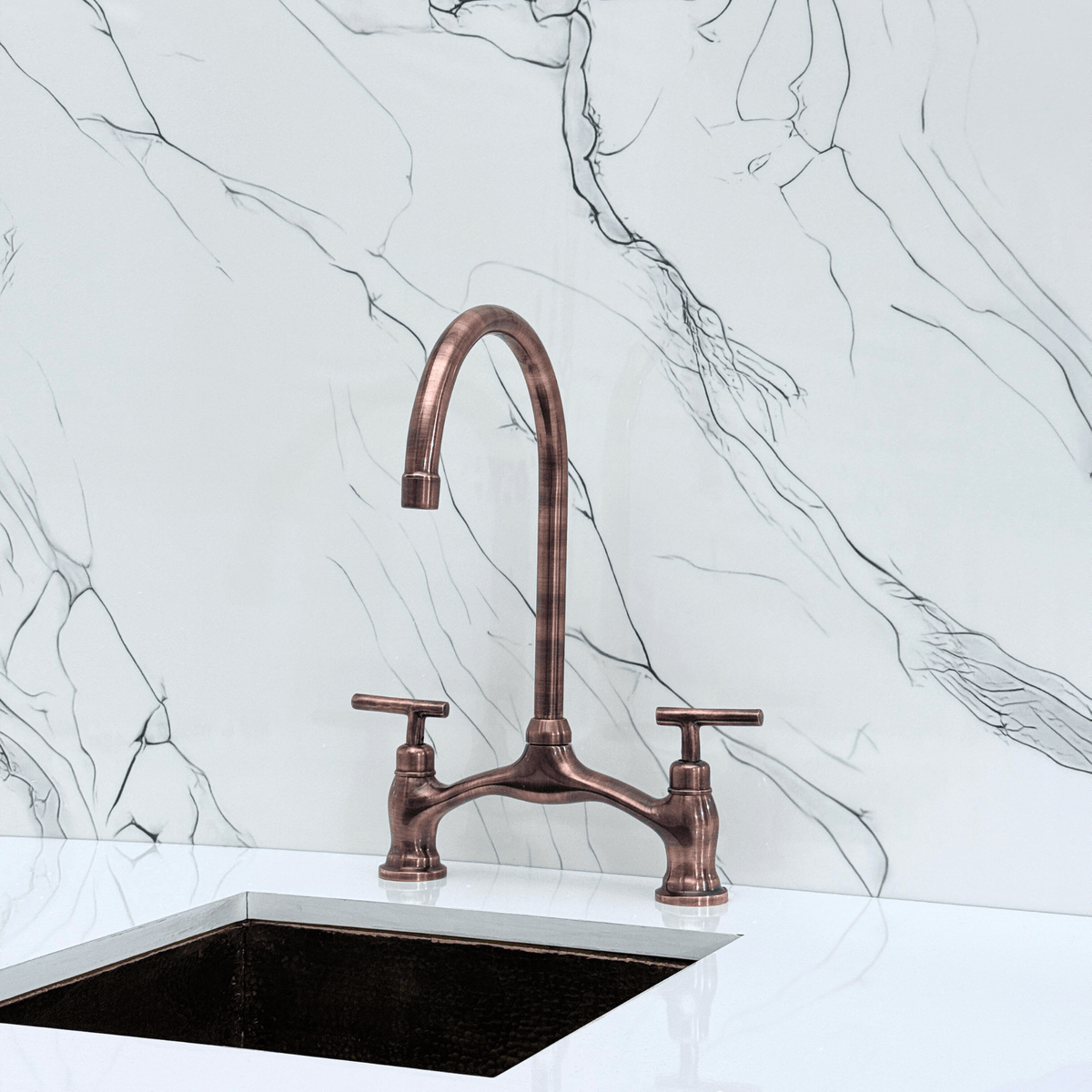 Antique Copper Bridge Faucet with Lever Handles - Cavendish - Vintaless