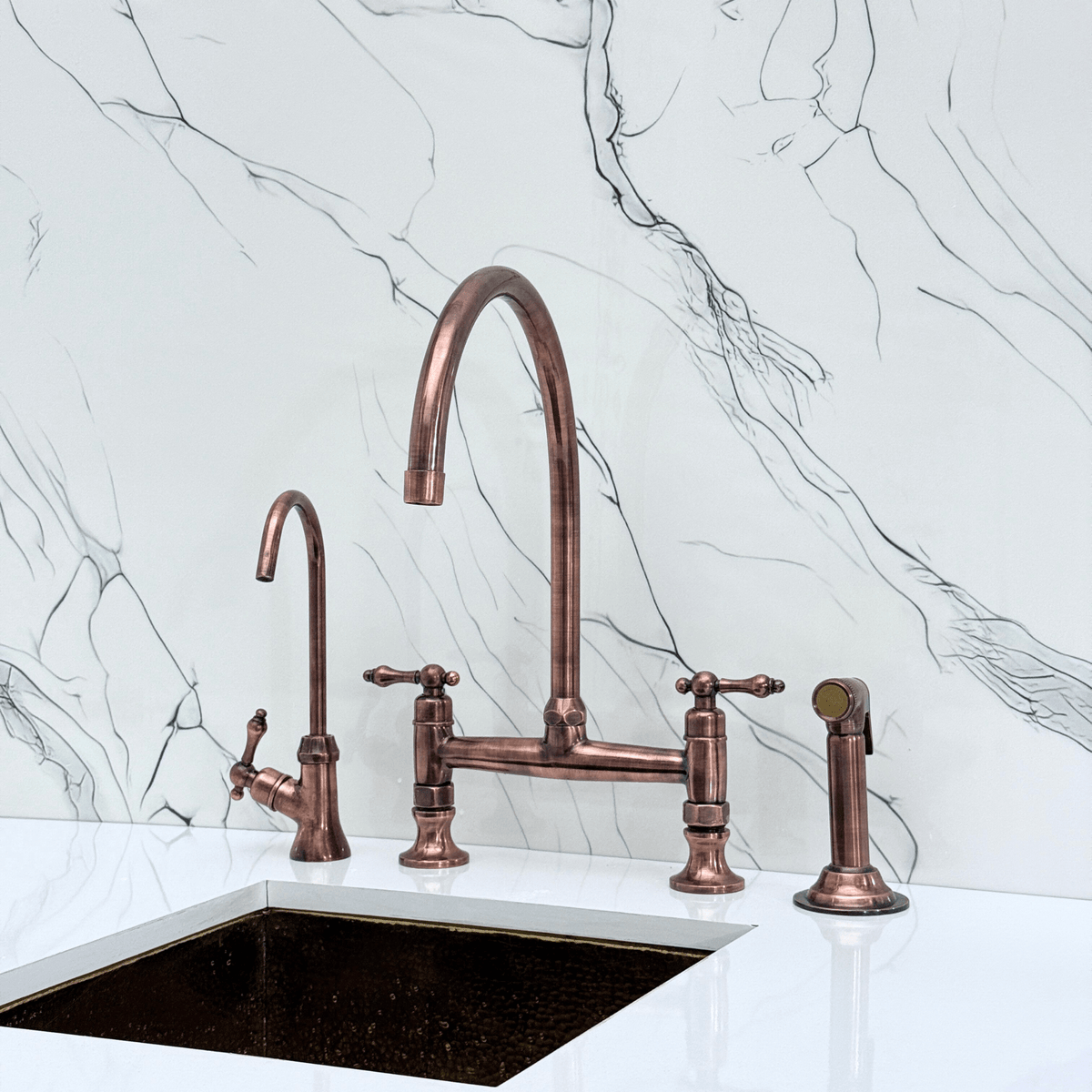 Antique Copper Bridge Faucet with Lever Handles - Finsbury - Vintaless