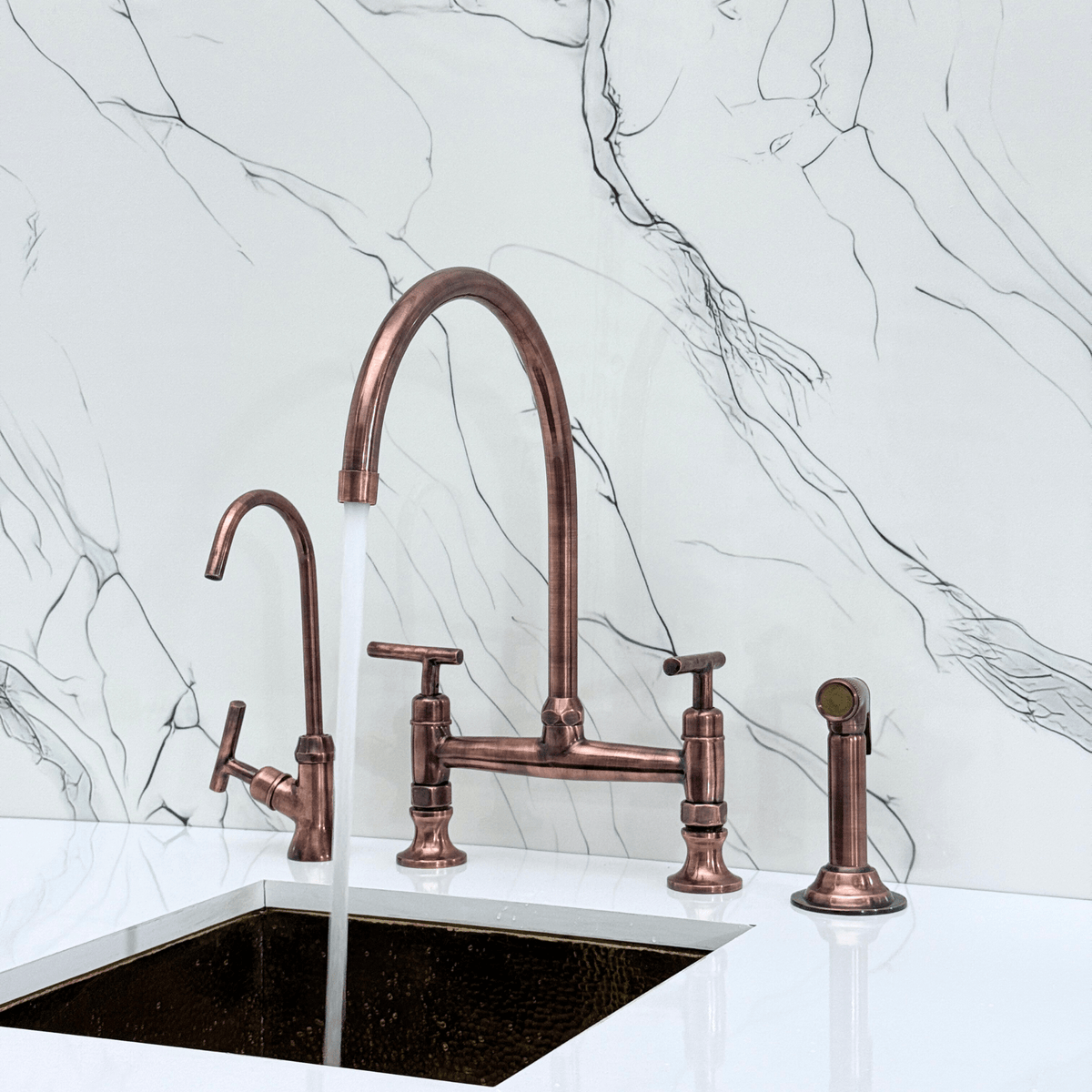 Antique Copper Bridge Faucet with Lever Handles - Finsbury - Vintaless