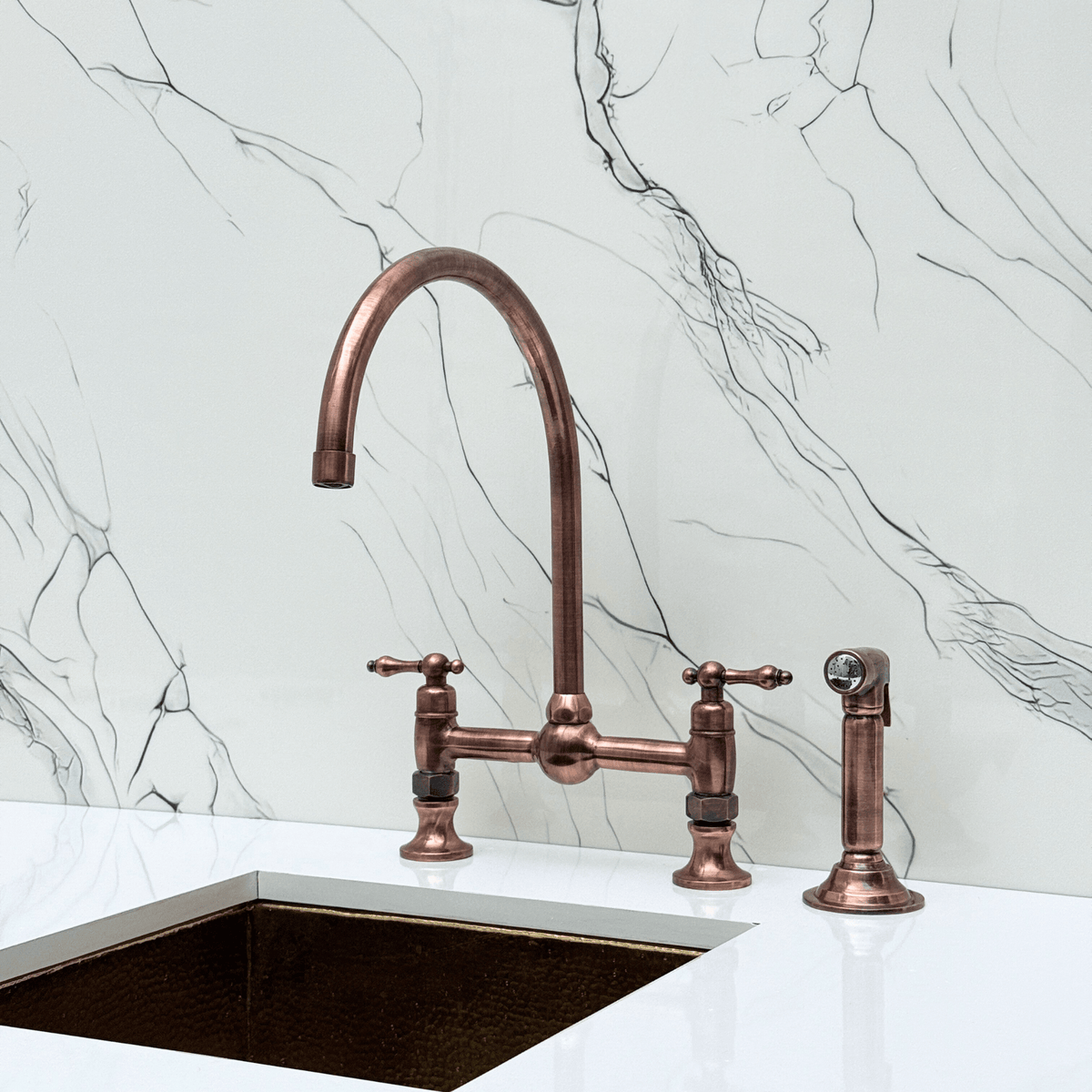 Antique Copper Bridge Faucet with Lever Handles - Somerset - Vintaless