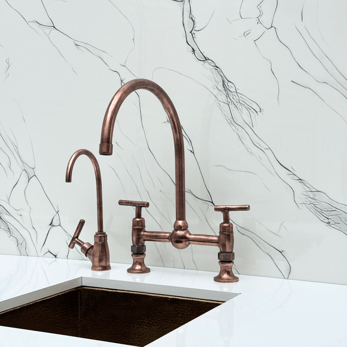 Antique Copper Bridge Faucet with Lever Handles - Somerset - Vintaless