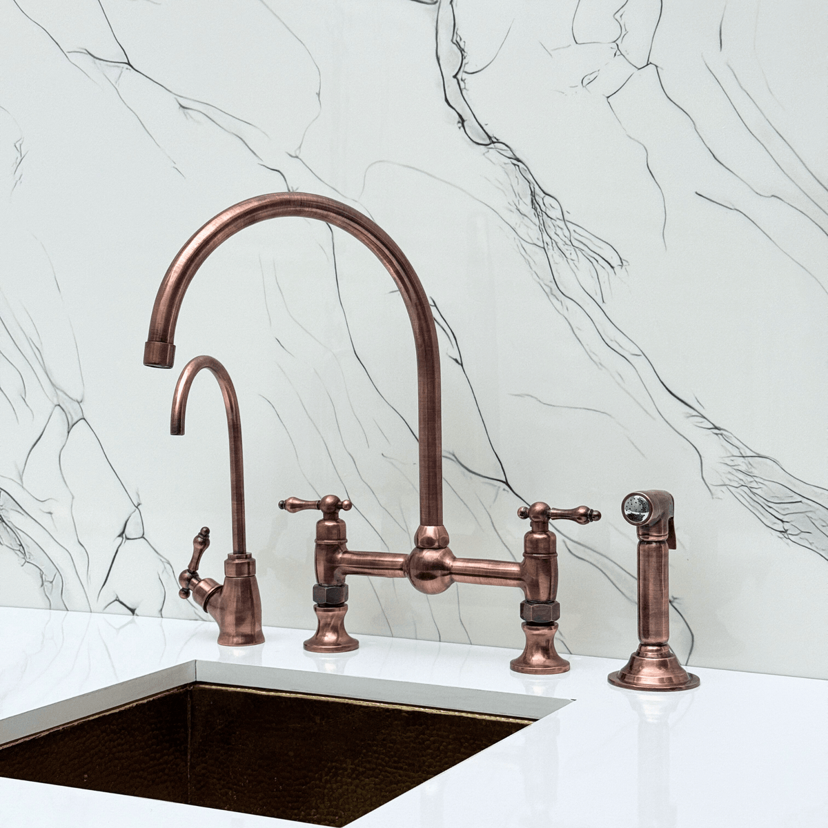 Antique Copper Bridge Faucet with Lever Handles - Somerset - Vintaless