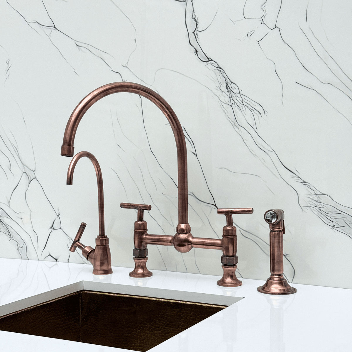 Antique Copper Bridge Faucet with Lever Handles - Somerset - Vintaless