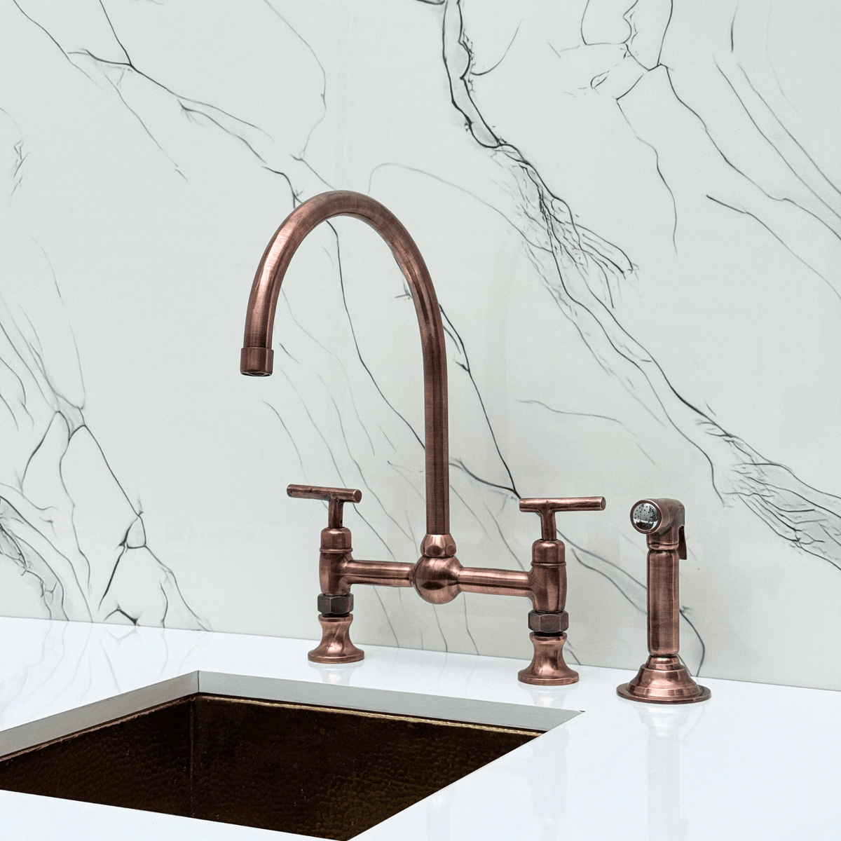 Antique Copper Bridge Faucet with Lever Handles - Somerset - Vintaless