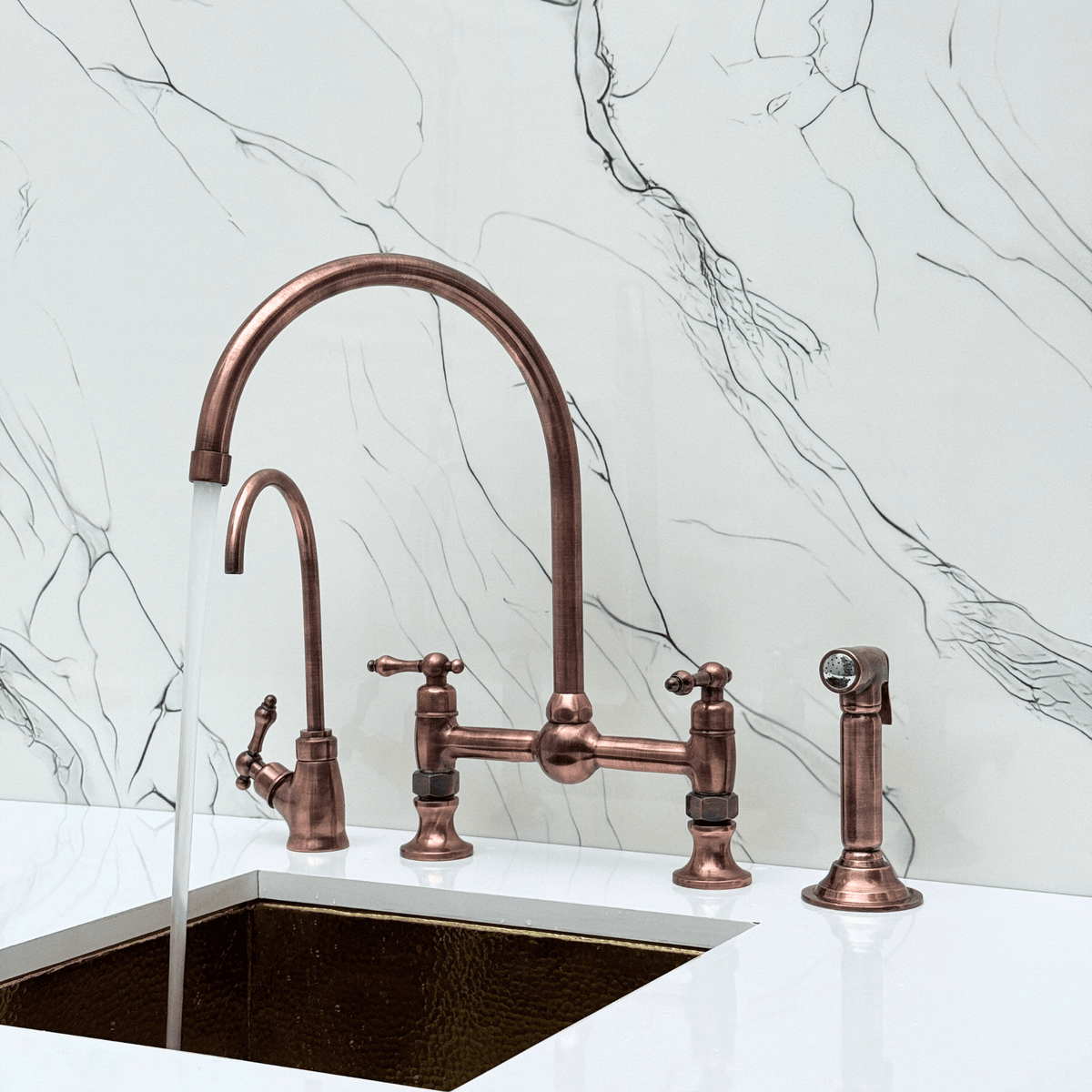 Antique Copper Bridge Faucet with Lever Handles - Somerset - Vintaless