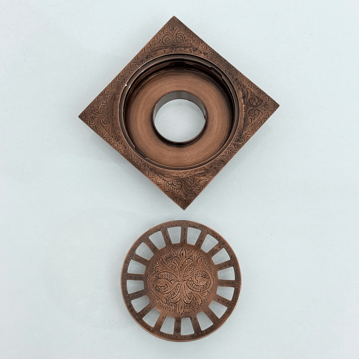 Antique Copper Engraved Shower Drain with Removable Cover, Solid Copper Square Shower Drain - Vintaless
