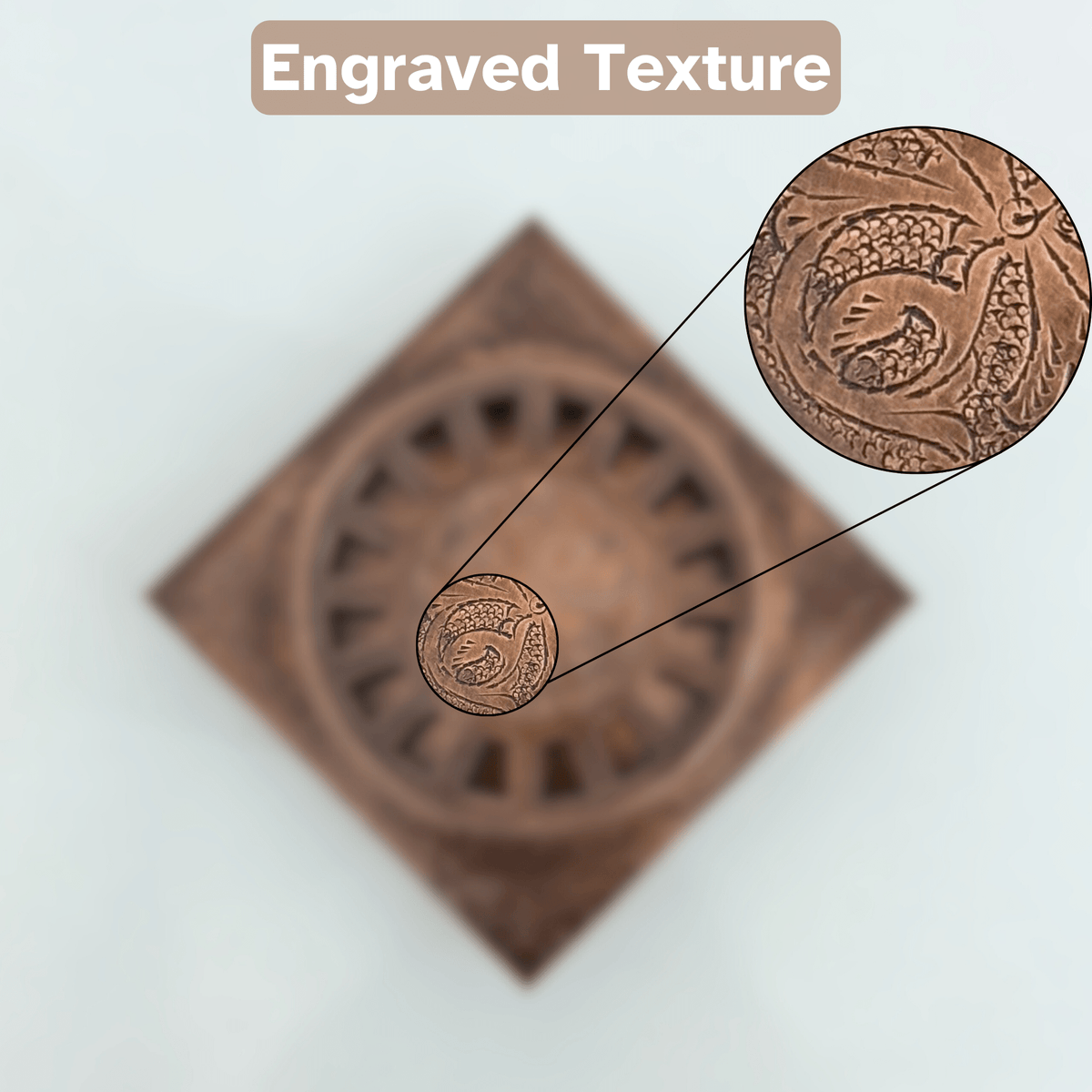 Antique Copper Engraved Shower Drain with Removable Cover, Solid Copper Square Shower Drain - Vintaless