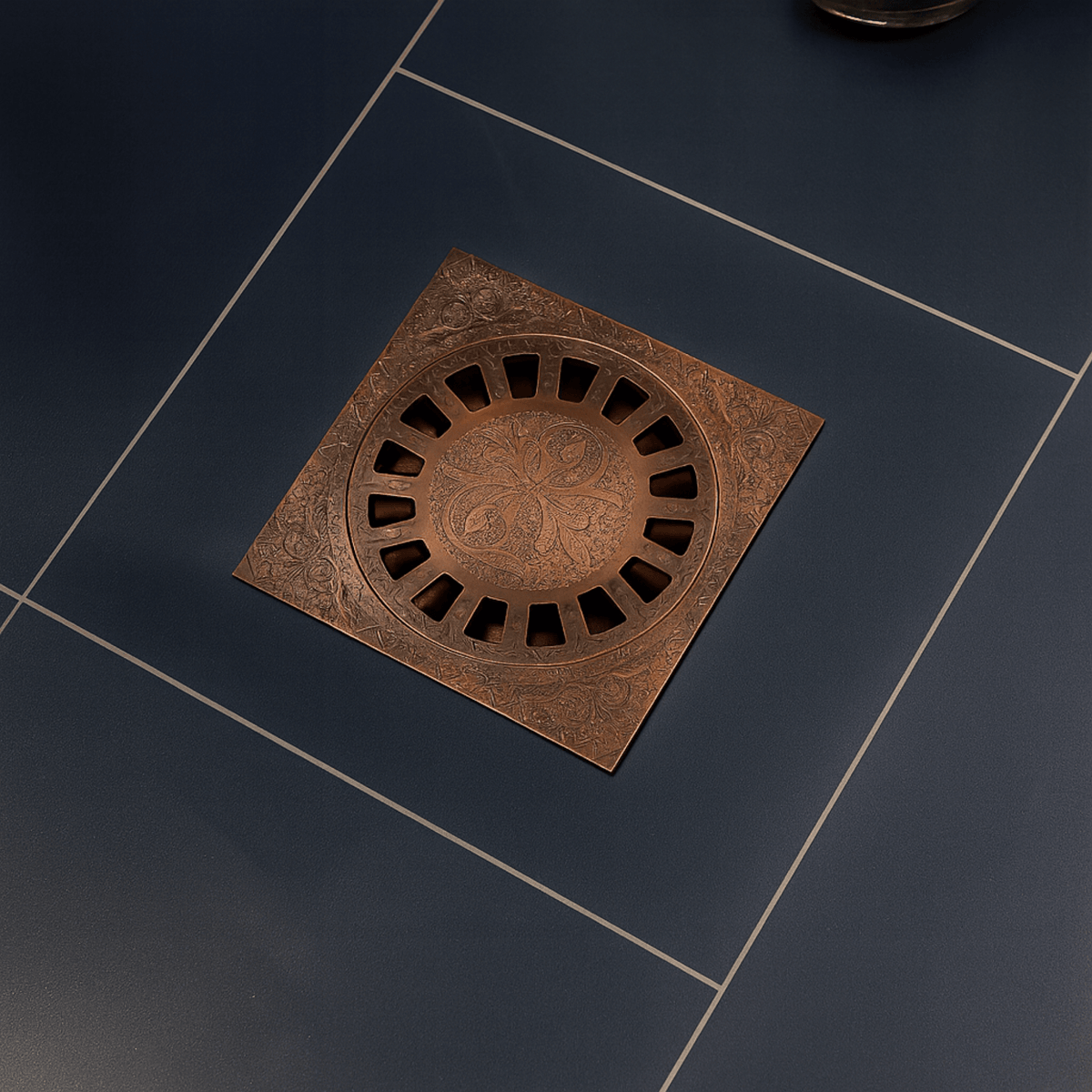Antique Copper Engraved Shower Drain with Removable Cover, Solid Copper Square Shower Drain - Vintaless