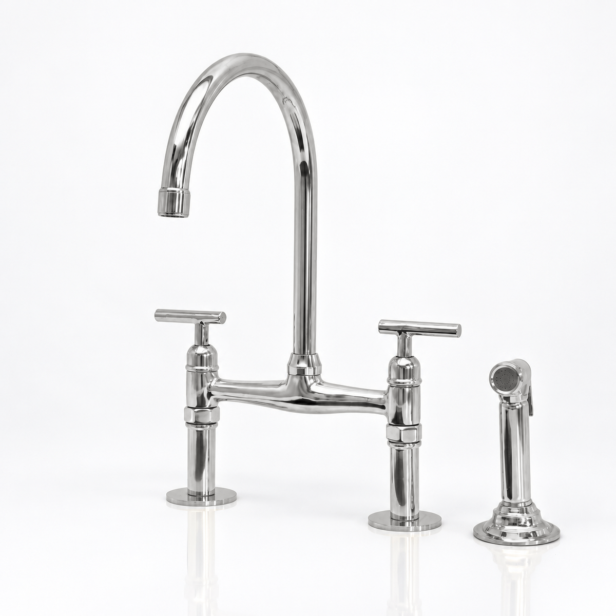 Atlas Polished Nickel bridge faucet, branch sprayer