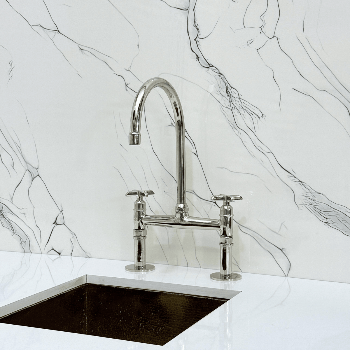 Polished Nickel Bridge Faucet with Cross Handles - Atlas - Vintaless