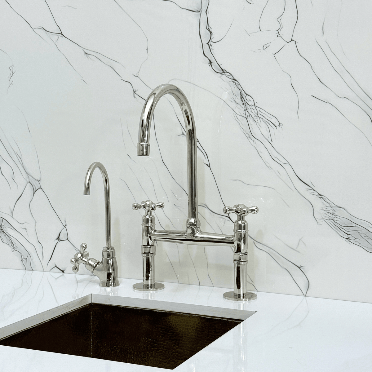 Polished Nickel Bridge Faucet with Cross Handles - Atlas - Vintaless