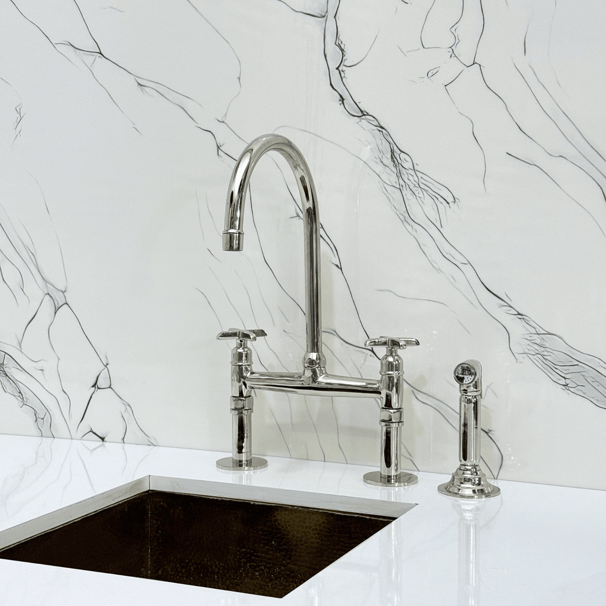Polished Nickel Bridge Faucet with Cross Handles - Atlas - Vintaless